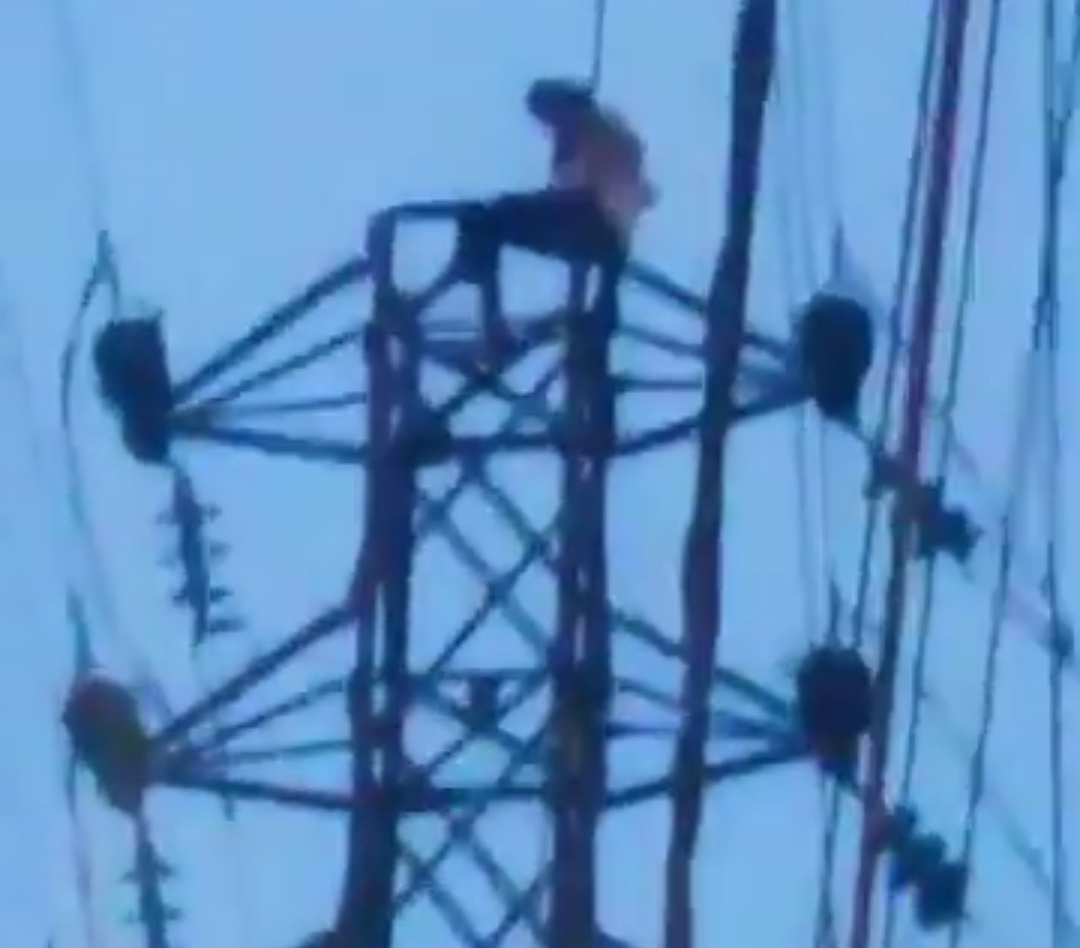 అలిగి ఇంట్లో నుండి వెళ్లిపోయిన భార్య..విద్యుత్ స్తంభం ఎక్కిన భర్త