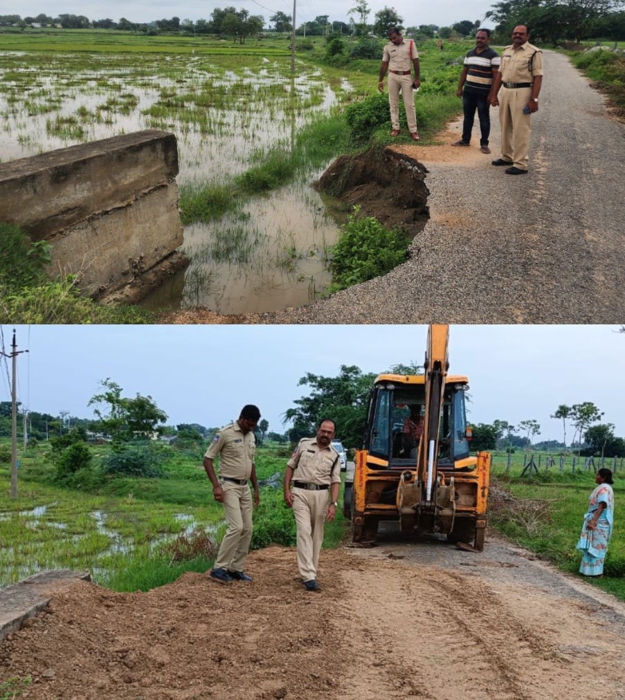 పొంచి ఉన్న ప్రమాదన్ని మట్టితో పుడ్పించిన నర్సింహాలపేట ఎస్.ఐ సతీష్