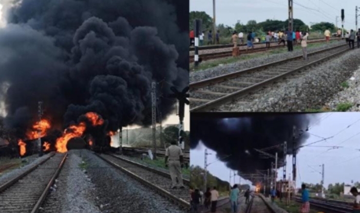 గూడ్స్ రైలులో భారీ అగ్ని ప్రమాదం