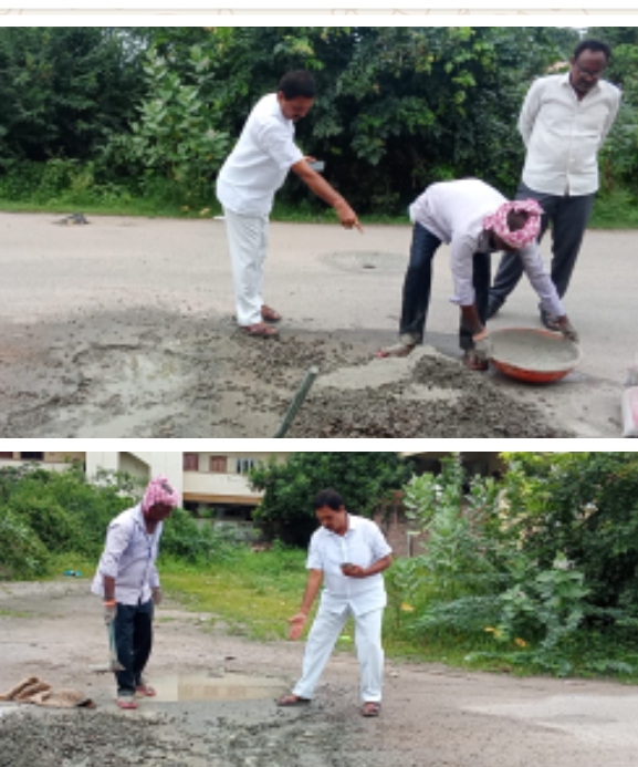 సొంత ఖర్చులతో గంగస్థాన్ ఫేస్ 1 లో ఏర్పడిన గుంతలను పూడ్చివేయించిన మాజీ మార్కెట్ కమిటీ చైర్మన్ నగేష్ రెడ్డి