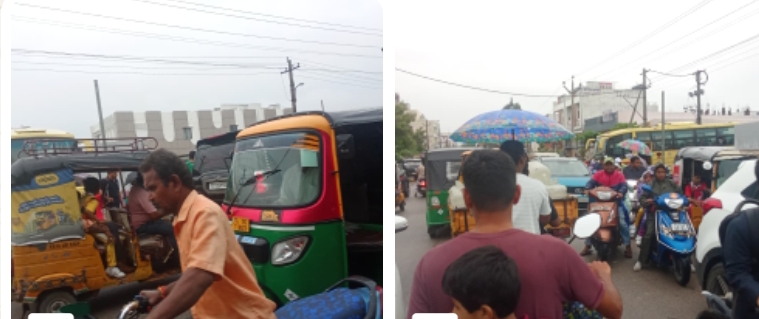 హెచ్ పి ఎస్ స్కూల్ ఎదుట భారీగా ట్రాఫిక్ జామ్